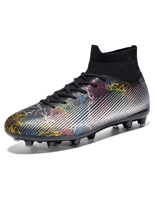 1pair Sporty Sneakers, Holographic Striped Lace Up High Top Outdoor