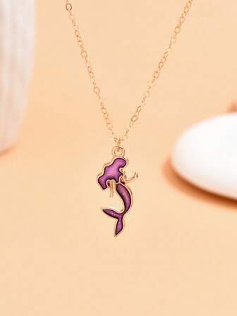 1雙時尚美人魚吊墜項鍊適合女士日常裝飾