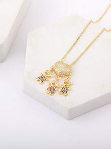 1pc Fashion Cubic Zirconia Decor Figure Pendant Necklace For Women For Daily Decoration - Yellow Gold - View 2