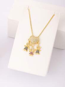 1pc Fashion Cubic Zirconia Decor Figure Pendant Necklace For Women For Daily Decoration - Yellow Gold - View 5
