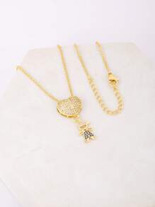 1入組時尚方晶鋯石裝飾人像吊墜項鍊適合女士日常裝飾 - 金黃色 - 查看 6