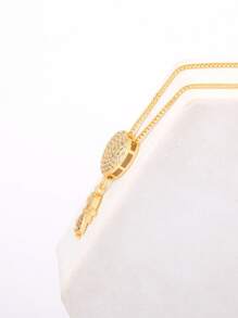 1入組時尚方晶鋯石裝飾人像吊墜項鍊適合女士日常裝飾 - 金黃色 - 查看 7