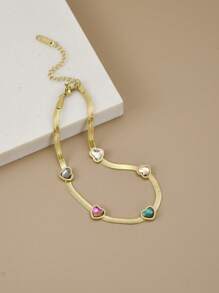 1入組時尚多色愛心裝飾鏈式腳鏈適合女士適用於海灘首飾類 - 金黃色 - 查看 1