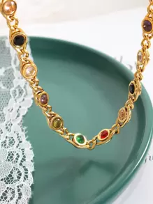 1Pc Thái-Phong Cách Không Phổ Biến Ins Thời Trang Nhiều Màu Sắc Đính Đá Cubic Zirconia Chia Dây Chuyền Vòng Cổ Tỳ Hưu Thạch Anh - Nhiều màu - Xem 2