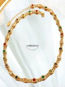 1Pc Thái-Phong Cách Không Phổ Biến Ins Thời Trang Nhiều Màu Sắc Đính Đá Cubic Zirconia Chia Dây Chuyền Vòng Cổ Tỳ Hưu Thạch Anh - Nhiều màu - Xem 3