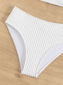 Ruffle Trim Bikini Set For Summer Beach - White - View 7