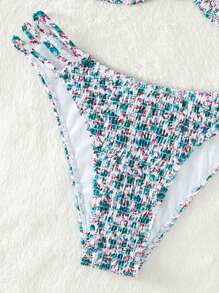 Summer Ditsy Floral Print Smocked Bikini Set - Multicolor - View 3