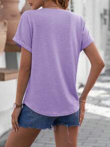 SHEIN LUNE Button Detail Batwing Sleeve Tee - Lilac Purple - View 2