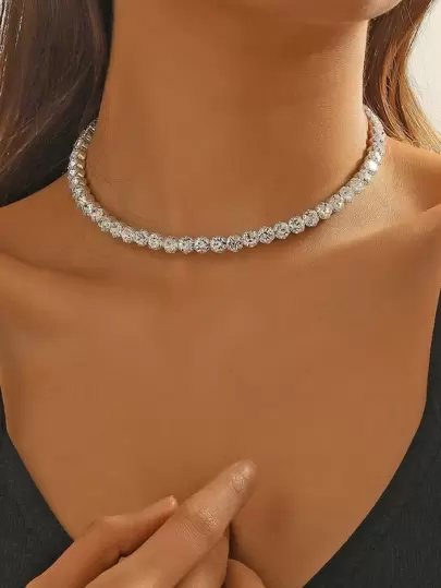 1pc Women Diamond Encrusted Choker Necklace, Formal Occasion Neck Choker Collar