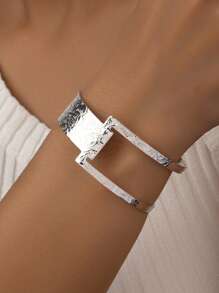 1入組時尚幾何設計紋理質感開口手鐲適合女士適用於禮品 - 銀色 - 查看 1