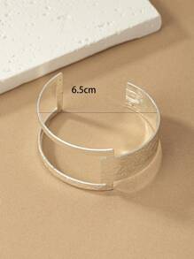 1入組時尚幾何設計紋理質感開口手鐲適合女士適用於禮品 - 銀色 - 查看 3