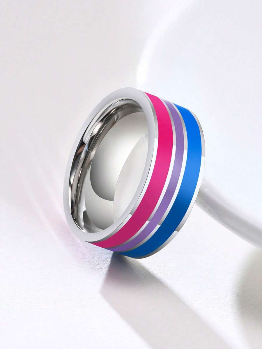 時尚流行1入組時尚不銹鋼撞色戒指男士日常裝飾珠寶禮物和時尚外觀