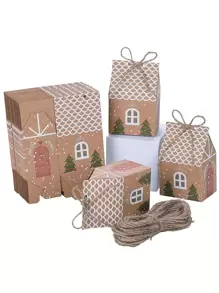Christmas House Candy Box Brown Paper Biscuit Chocolate Box Christmas Happy Gift Box 1 set of 10 pieces - Multicolor - View 1