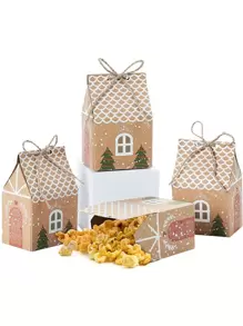Christmas House Candy Box Brown Paper Biscuit Chocolate Box Christmas Happy Gift Box 1 set of 10 pieces - Multicolor - View 3