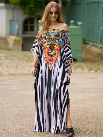 條紋印花高衩休閒服穿戴有帶子長袖衣服屋洋裝