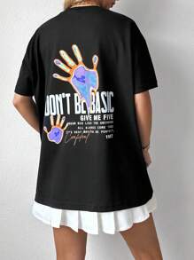 RueChic Hand & Slogan Graphic Drop Shoulder Tee