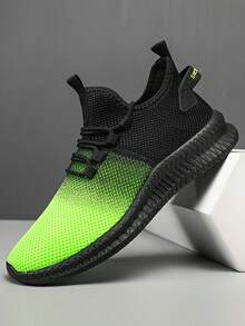 Men's Knitted Breathable Lightweight Slip-On Casual Shoes For Travel And Running - Green - View 1