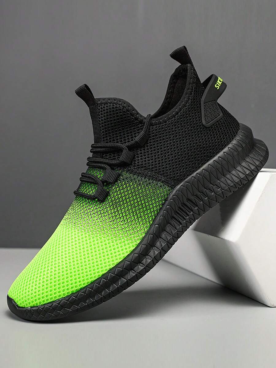 Men's Knitted Breathable Lightweight Slip-On Casual Shoes For Travel And Running - Green - View 1