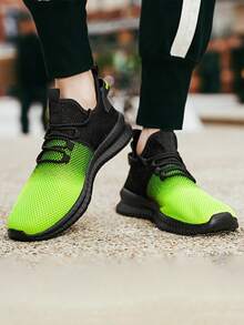 Men's Knitted Breathable Lightweight Slip-On Casual Shoes For Travel And Running - Green - View 7