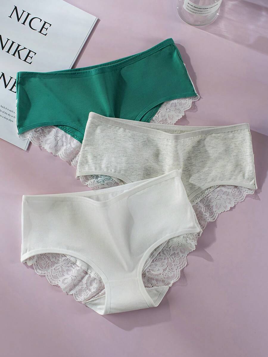 quần lót nữ Tương phản ren màu trơn - Nhiều màu - Xem 1
