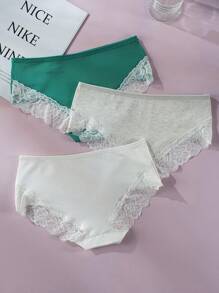 quần lót nữ Tương phản ren màu trơn - Nhiều màu - Xem 2