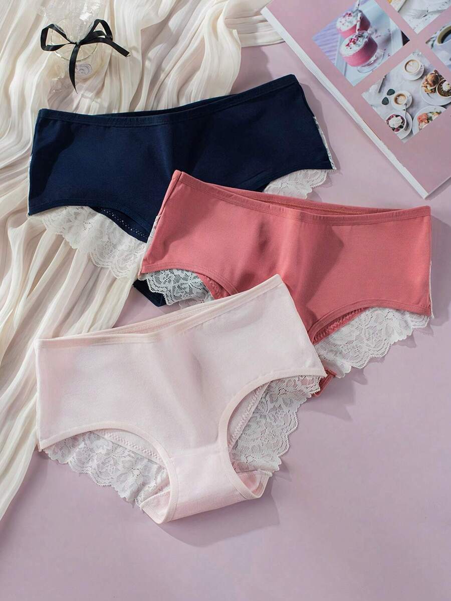 3入組素色蕾絲邊內褲