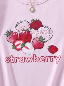 SHEIN Chicas Camiseta fresa & con estampado de letra - Rosa Pálido - Ver 4