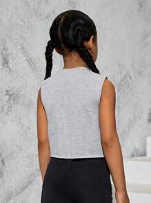 SHEIN Cô Gái Trẻ Đồ họa ô tô và chữ cái Áo ba lỗ - Màu Xám nhạt - Xem 2