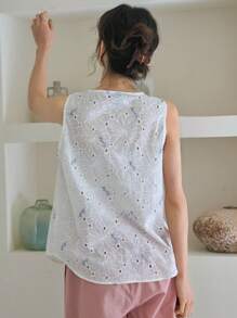 DAZY Top De Tanque De Ojales Bordados Florales - Blanco - Ver 2