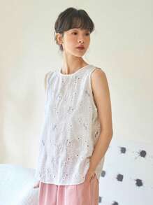 DAZY Top De Tanque De Ojales Bordados Florales - Blanco - Ver 6