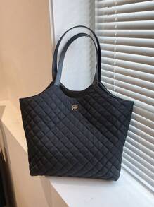 Quilted Shoulder Bag Medium Metal Decor Black - Black - View 1