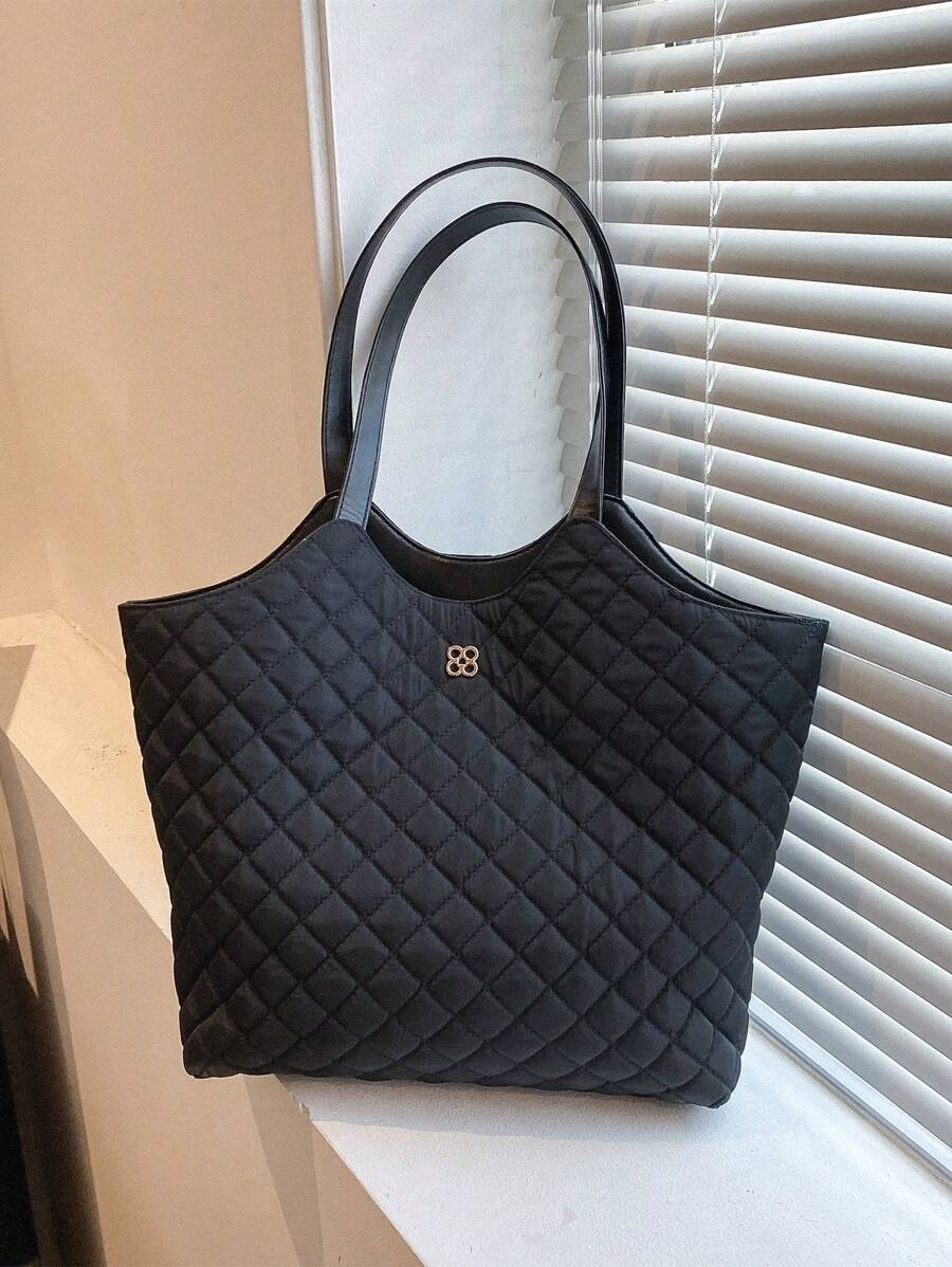 Quilted Shoulder Bag Medium Metal Decor Black - Black - View 1