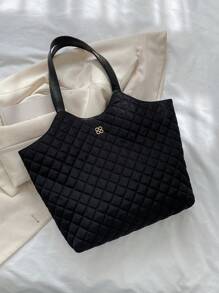 Quilted Shoulder Bag Medium Metal Decor Black - Black - View 4