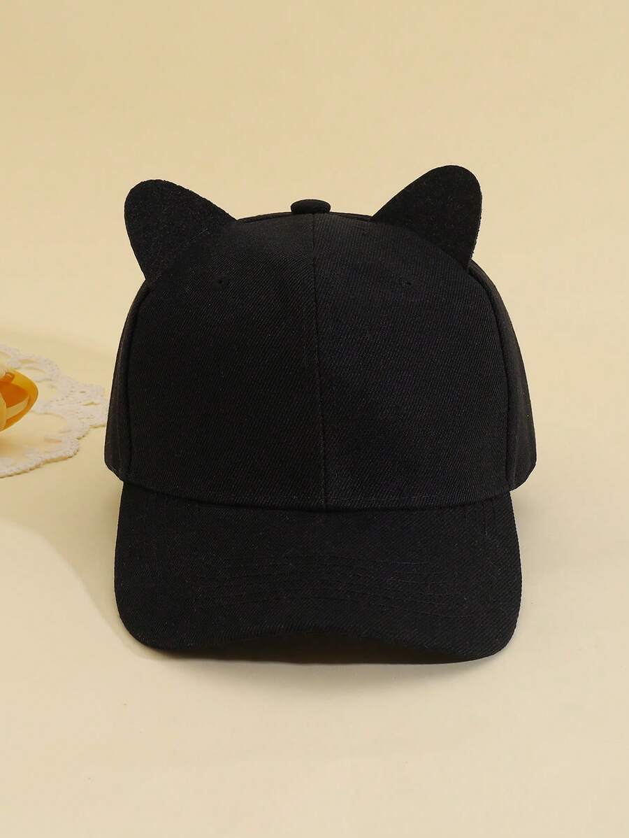 1pc Women Cat Ear Decor Cute Baseball Cap For Daily Life - Black - View 1