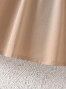SHEIN Đầm bé gái Nút phía trước Bất đối xứng màu trơn Giải trí - Màu Khaki - Xem 6