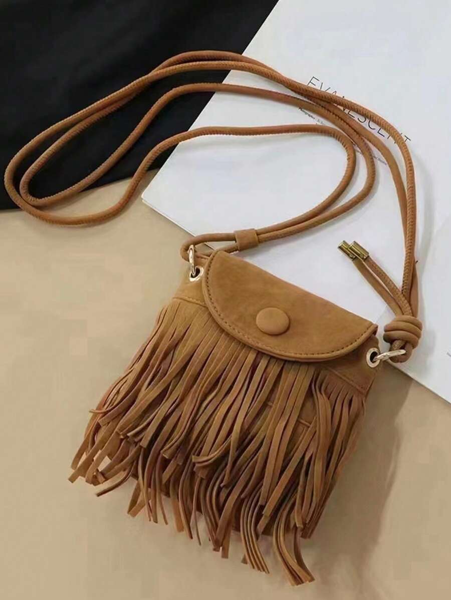 Túi Vuông Mini Trang Trí Rìa Đồng Màu - màu nâu - Xem 1