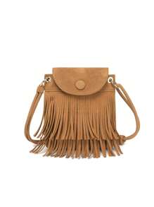 Túi Vuông Mini Trang Trí Rìa Đồng Màu - màu nâu - Xem 4