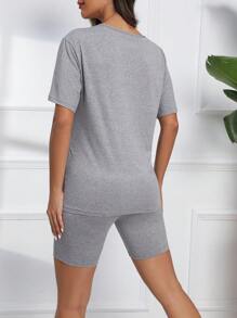 SHEIN Maternidad Camiseta unicolor & Shorts biker - Gris - Ver 2