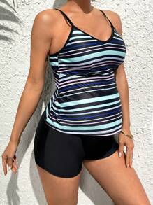 SHEIN Maternity Striped Tankini Set Summer Beach - Multicolor - View 5