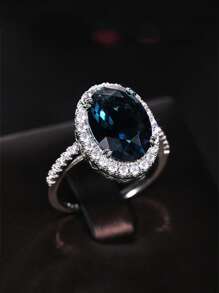 Nhẫn Trang Trí Hình Bầu Dục Đá Cubic Zirconia - Bạc - Xem 1