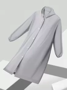 1pc Solid Hooded Raincoat - Grey - View 2