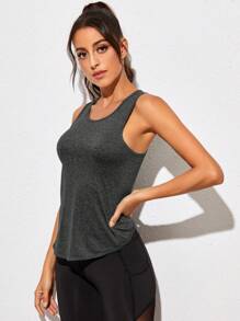 SHEIN Running 後鏤空運動背心 - 深灰色 - 查看 3