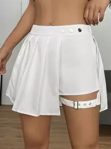 SHEIN PETITE Váy nữ Dây kéo Chia màu trơn Giải trí - trắng - Xem 3