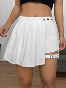 SHEIN PETITE Váy nữ Dây kéo Chia màu trơn Giải trí - trắng - Xem 4