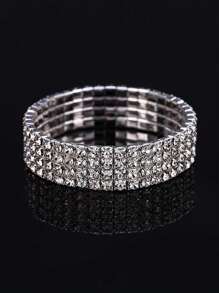 1 chiếc Vòng tay thun đính đá rỗng nhiều hàng cho tiệc/tiệc/kỳ nghỉ - Bạc - Xem 6
