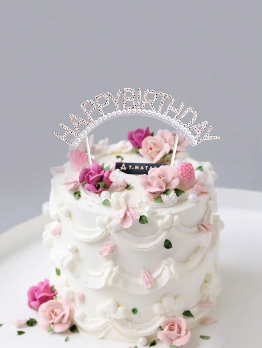 1 pieza Decoración de pastel con diseño de diamante de imitación de cumpleaños - Blanco - Ver 1