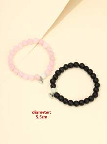 2入組/套天然夜光石情侶磁扣串珠手鍊作為男友禮物 - 彩色 - 查看 4
