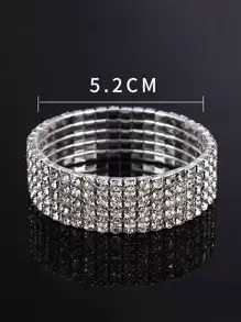 1 件新娘婚礼派对闪亮水晶 5 排弹性手链 - 銀色 - 查看 3