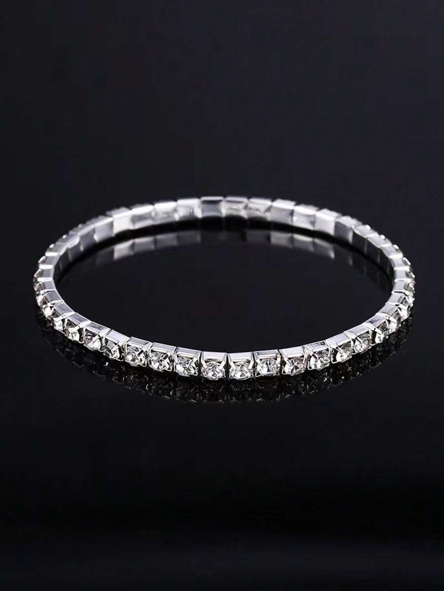 Rhinestone Decor Bracelet - Silver - View 1