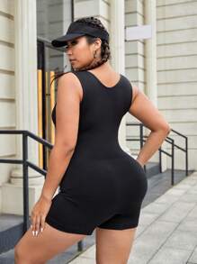 大碼條紋針織運動連體短褲